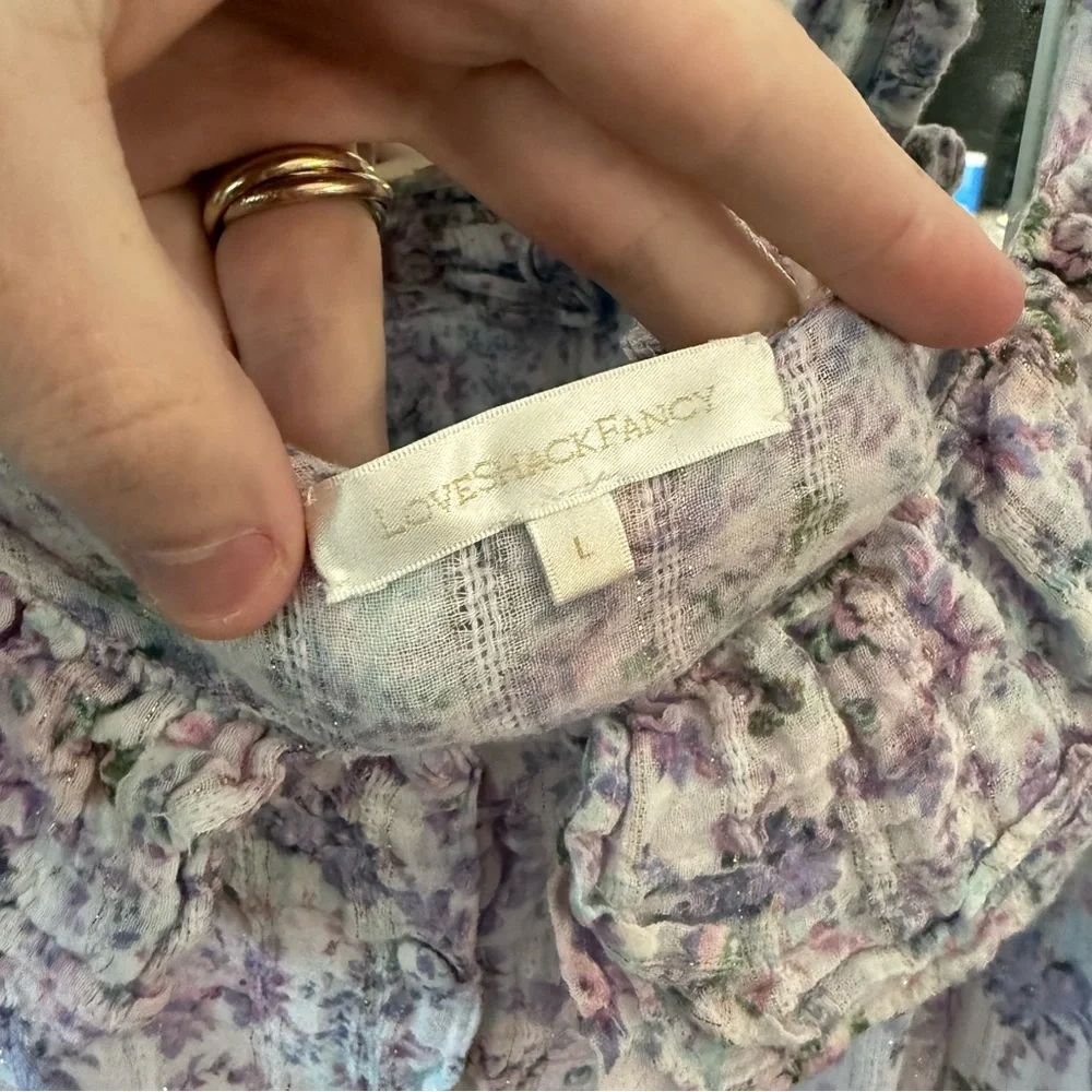LoveShackFancy Floral Ruffle Mini Dress Size L Romantic Cottagecore - Picture 3 of 6